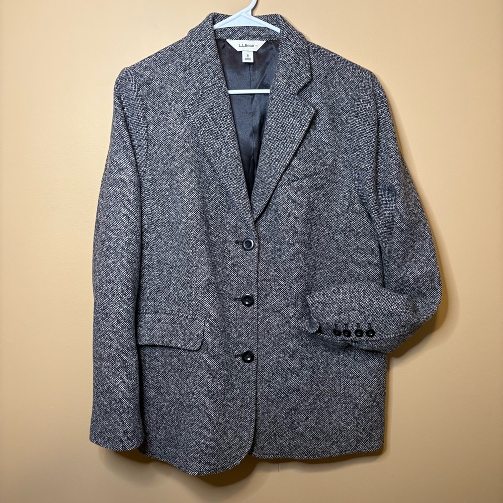 L.L. Bean Vintage Wool Cashmere Blazer Grey Size 16 Quiet Luxury 90s Academia - Picture 2 of 8